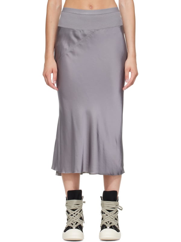 Rick Owens Gray Tower Knee Bias Midi Skirt
