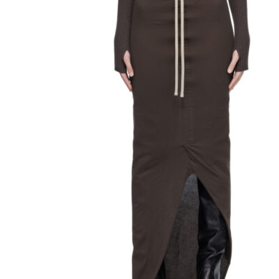 Rick Owens Moncler + Rick Owens Brown Adjustable Maxi Skirt