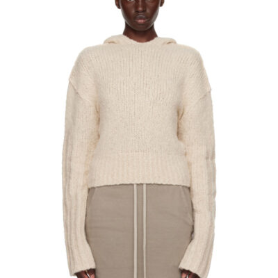 Rick Owens Off-White Tower Pullover Cropped Hoodie