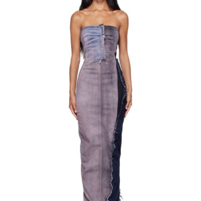 Rick Owens Pink & Navy Tower Bustier Denim Maxi Dress