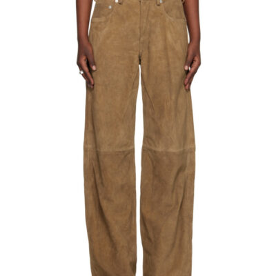 Rick Owens Tan Temple Geth Suede Pants