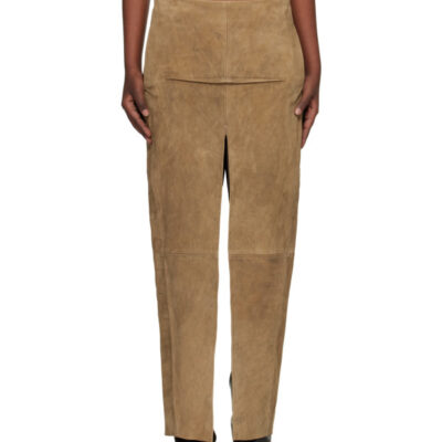 Rick Owens Tan Temple Sliced Suede Midi Skirt