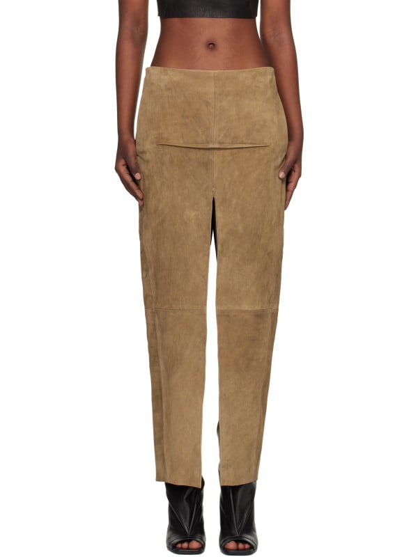 Rick Owens Tan Temple Sliced Suede Midi Skirt