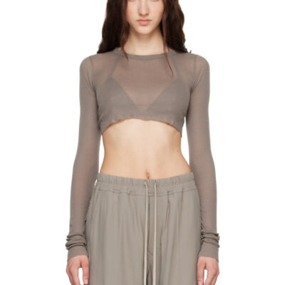 Rick Owens Taupe Tower LS Crop T-shirt