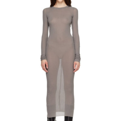 Rick Owens Taupe Tower Rib LS Midi Dress