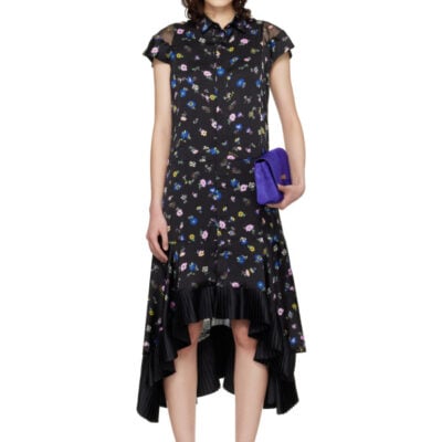 Sacai Black Floral Printed Midi Dress