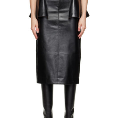 Sacai Black Leather Midi Skirt