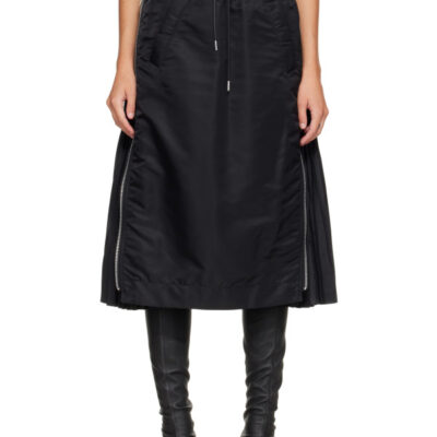 Sacai Black Nylon Twill Midi Skirt