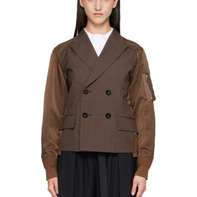 Sacai Brown Suiting x Nylon Twill Blazer