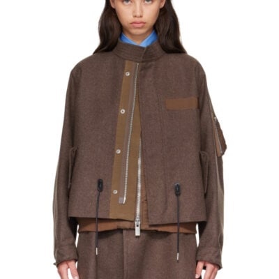 Sacai Brown Wool Flannel x Nylon Twill Coat