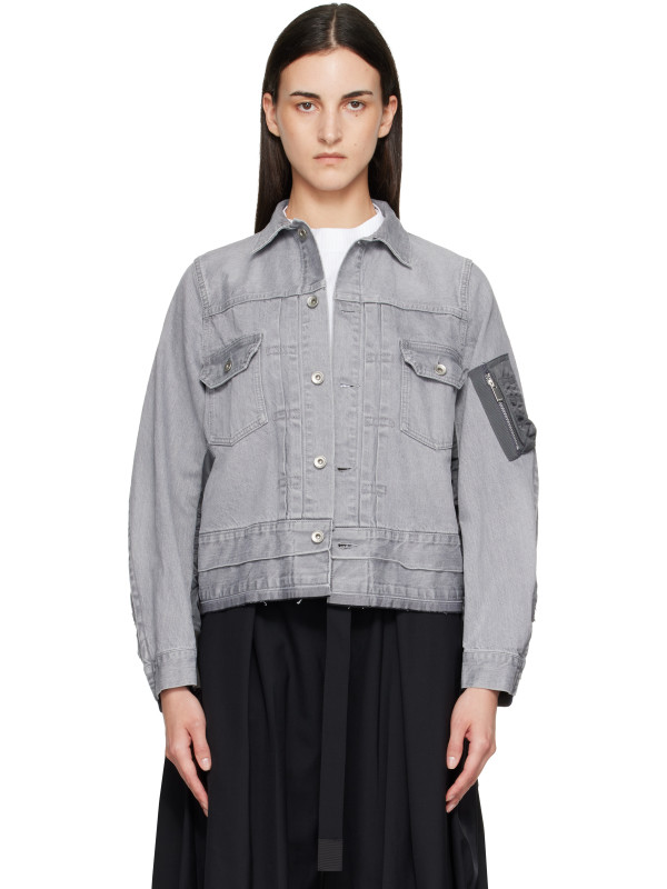 Sacai Gray Nylon Twill x Denim Jacket