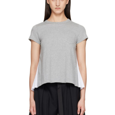Sacai Gray & White Cotton Poplin x Cotton Jersey T-shirt