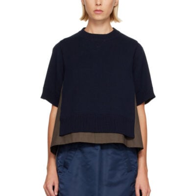 Sacai Green Cotton Weather & Cotton Cashmere Knit Sweater