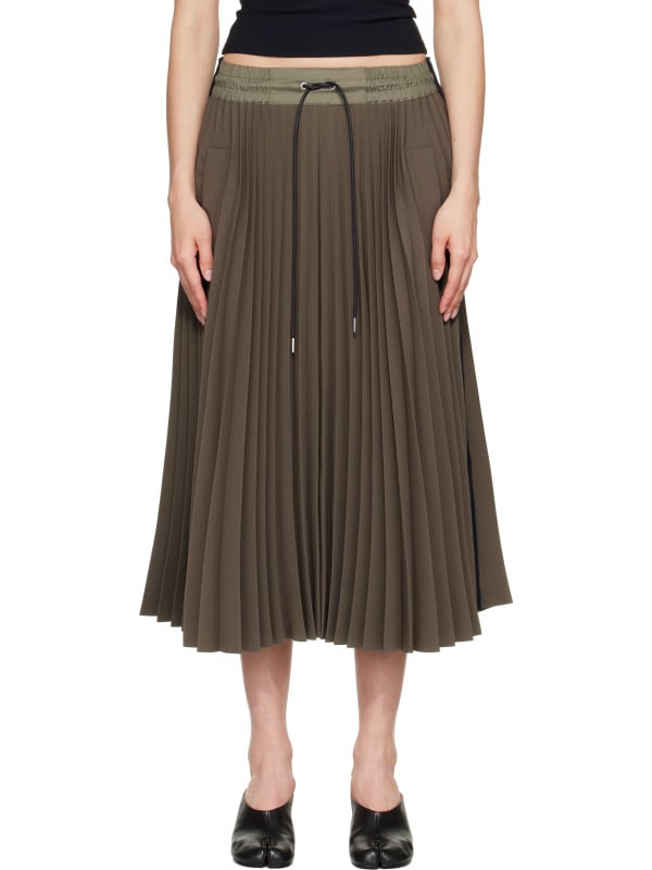 Sacai Khaki Matelasse Twill Midi Skirt