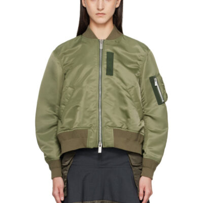 Sacai Khaki Nylon Twill Blouson Bomber Jacket