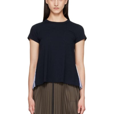 Sacai Navy Cotton Poplin x Cotton Jersey T-shirt