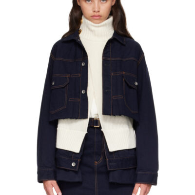 Sacai Navy & White Wool Knit x Denim Jacket