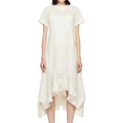 Sacai Off-White Cotton Broadcloth Midi Dress