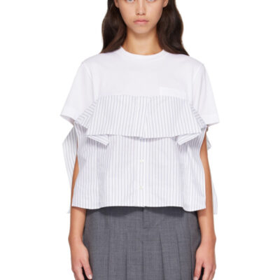 Sacai White Poplin Cotton Jersey T-shirt