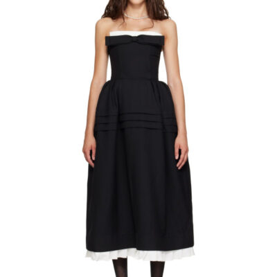 SHUSHU/TONG Black Tuck Flower Bud Midi Dress