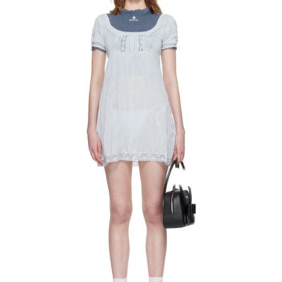 SHUSHU/TONG Blue Boatneck Puff Sleeve Knit Minidress