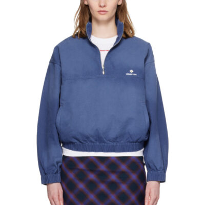 SHUSHU/TONG Blue Stand Neck Pullover Sweatshirt