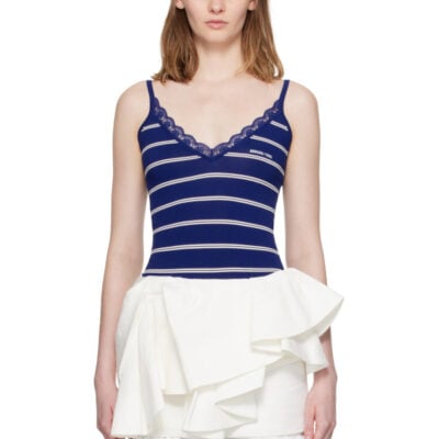 SHUSHU/TONG Blue Striped Knit Tank Bodysuit