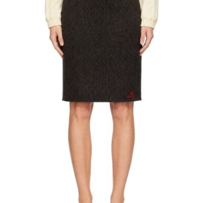 SHUSHU/TONG Brown Straight Knit Midi Skirt