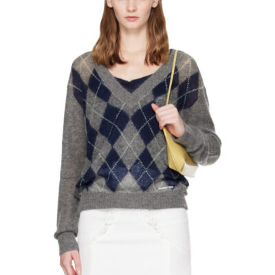 SHUSHU/TONG Gray Argyle V-Neck Sweater