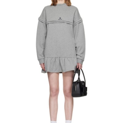 SHUSHU/TONG Gray Raw-Edge Wave Collar Tuck Detail Sweatshirt Minidress