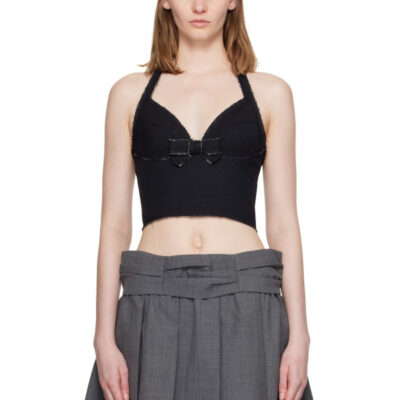 SHUSHU/TONG Navy Halter Bow Tie Cami Top