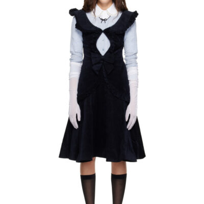 SHUSHU/TONG Navy Ruffled Cut-Out Midi Dress