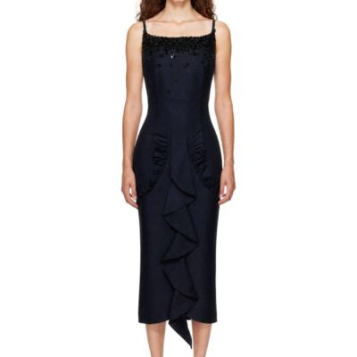 SHUSHU/TONG Navy Ruffled Trim Maxi Dress