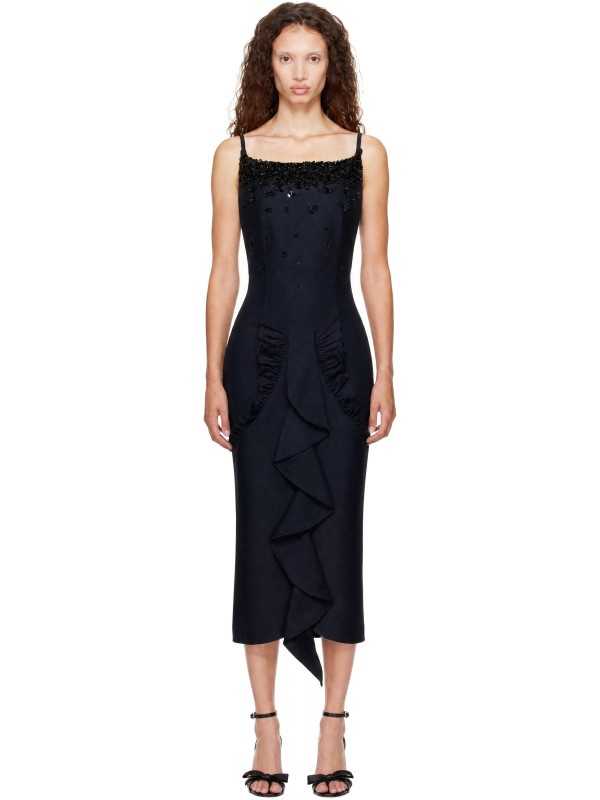 SHUSHU/TONG Navy Ruffled Trim Maxi Dress