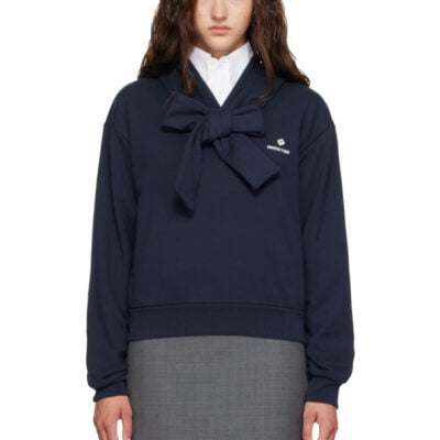 SHUSHU/TONG Navy Tie Front Bow Hoodie