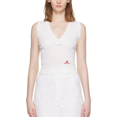 SHUSHU/TONG White Bow Detail V-Neck Knit Tank Top