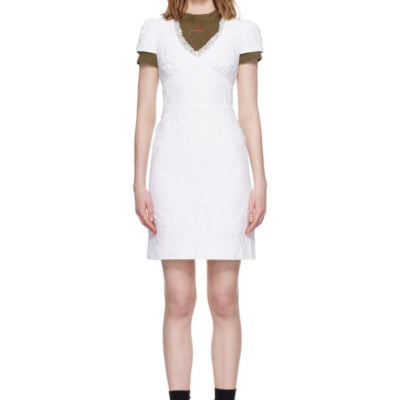 SHUSHU/TONG White Lace Trim Sweetheart Neckline Midi Dress