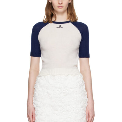 SHUSHU/TONG White & Navy Color-Block Raw-Edge Short-Sleeve Knit Top