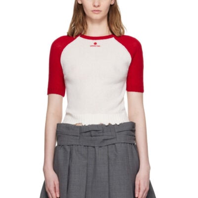 SHUSHU/TONG White & Red Color-Block Raw-Edge Short-Sleeve Knit Top