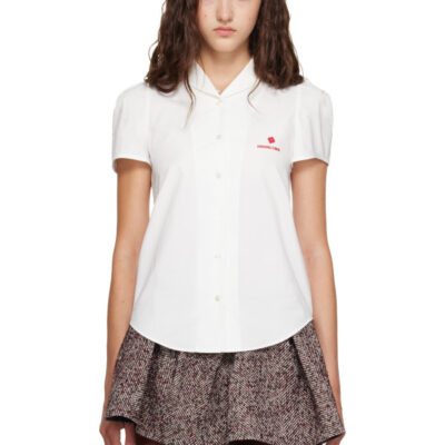 SHUSHU/TONG White Round Narrow Collar Short Sleeve Shirt