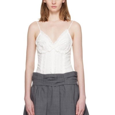 SHUSHU/TONG White Ruched Bustier Cami Bodysuit