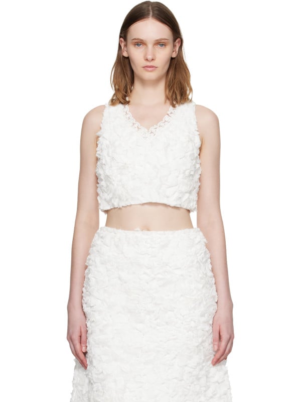 SHUSHU/TONG White Ruffle Trim Sleeveless Top