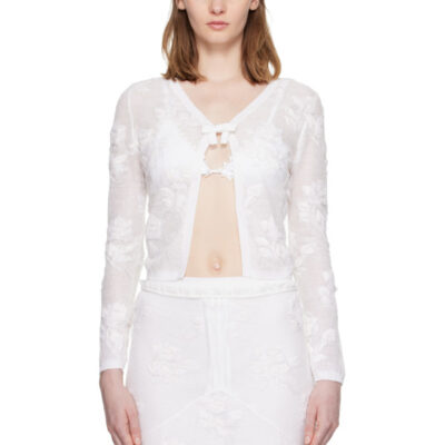 SHUSHU/TONG White Threadwork Bow Cardigan