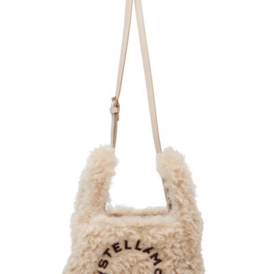 Stella Mccartney Beige Logo Faux-Shearling Shoulder Bag