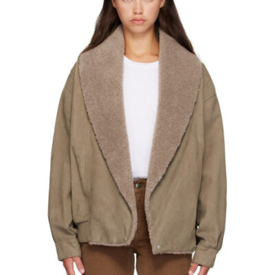 Stella Mccartney Beige Vegan Suede Plush-Trimmed Jacket