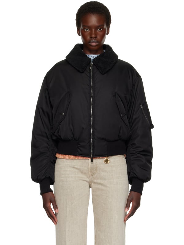 Stella Mccartney Black Collared Bomber Jacket