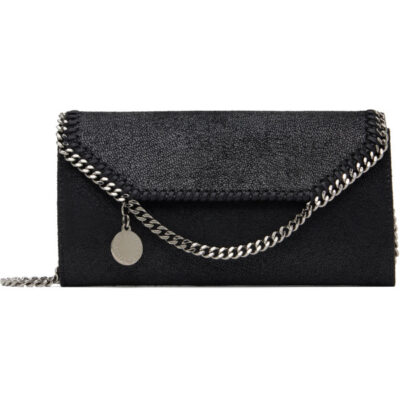 Stella Mccartney Black Falabella Continental Wallet On Chain Bag