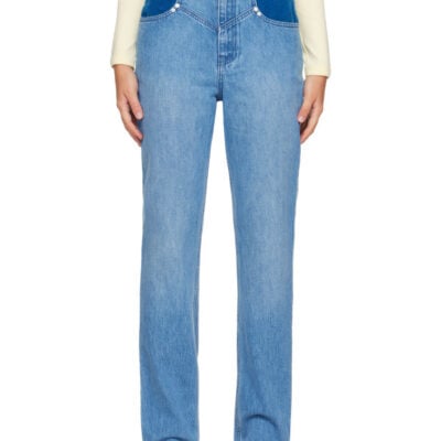 Stella Mccartney Blue Corduroy Panel Slim-Leg Jeans