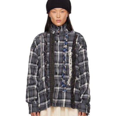 Theopen Product Black Checkered Crinkle Ruffle Shirt