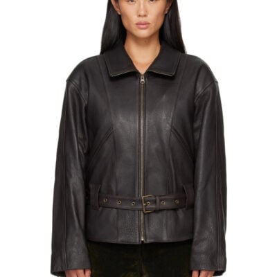 Theopen Product Brown Belted Leather Jacket
